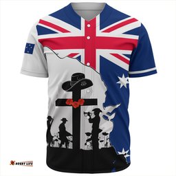 Australia Anzac Day Baseball Shirt - Anzac Day With Map And Flag Australia Baseball Shirt
