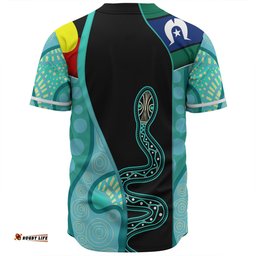 Australia Aboriginal Custom Baseball Shirt - Turquoise Indigenous Rainbow Serpent Inspired Baseball Shirt