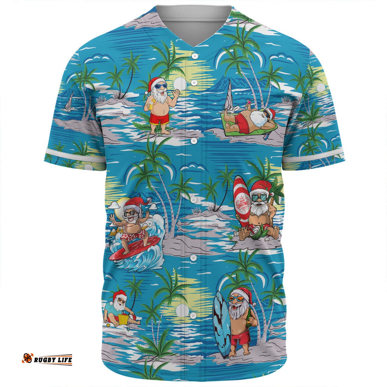 Australia Surfing Christmas Baseball Shirt - Tropical Santa Surfing Funny Baseball Shirt