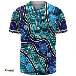 Australia Turtles Aboriginal Custom Baseball Shirt - Dreamtime River And Turtles Dot Art Painting Baseball Shirt