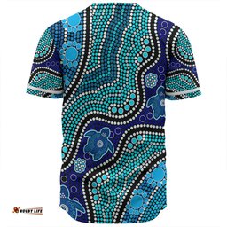 Australia Turtles Aboriginal Custom Baseball Shirt - Dreamtime River And Turtles Dot Art Painting Baseball Shirt