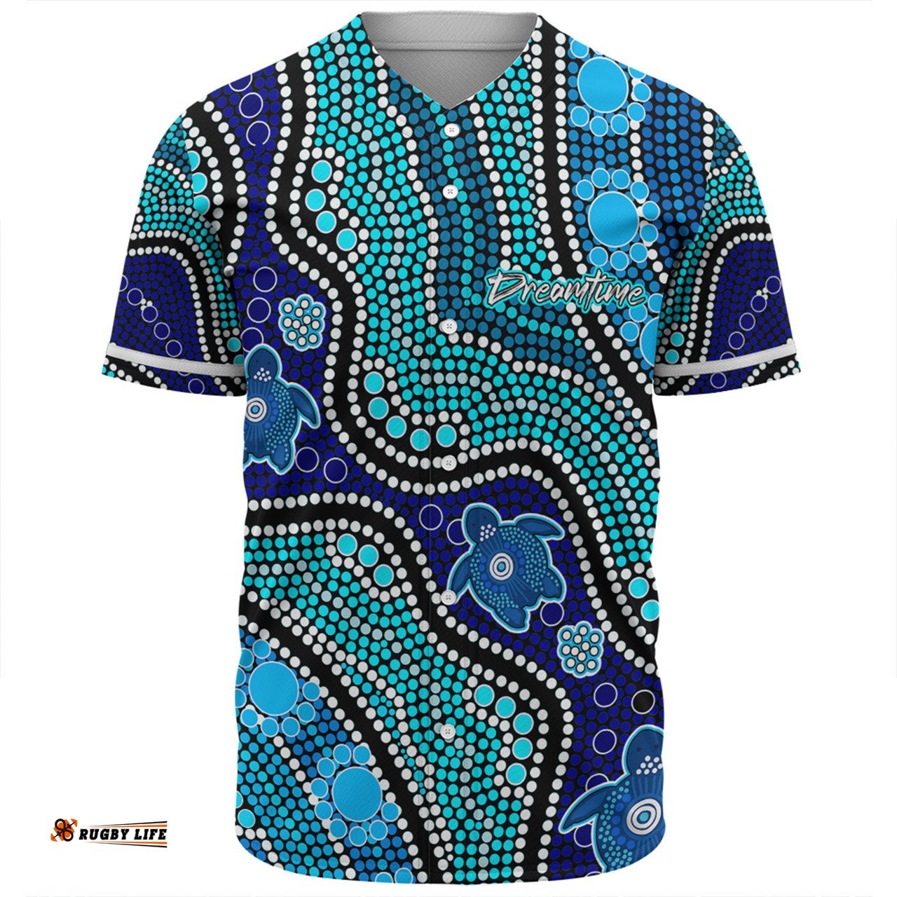 Australia Turtles Aboriginal Custom Baseball Shirt - Dreamtime River And Turtles Dot Art Painting Baseball Shirt