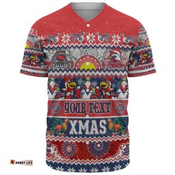 Sydney Roosters Christmas Aboriginal Custom Baseball Shirt - Indigenous Knitted Ugly Xmas Style Baseball Shirt