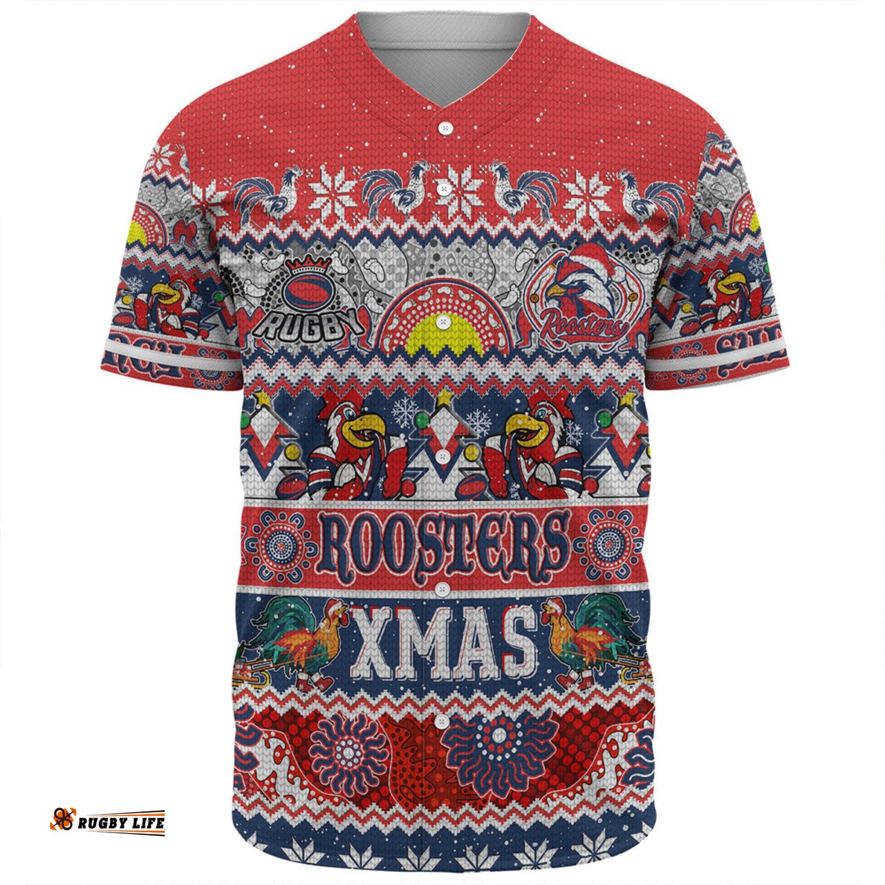 Sydney Roosters Christmas Aboriginal Custom Baseball Shirt - Indigenous Knitted Ugly Xmas Style Baseball Shirt