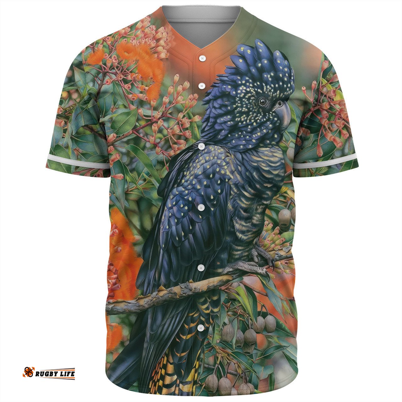Australia Black Cockatoo  Baseball Shirt - Black Cockatoo and Flowering Gum Baseball Shirt