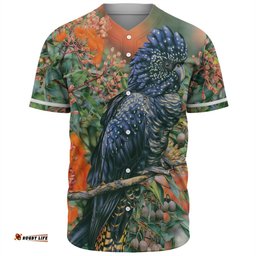 Australia Black Cockatoo  Baseball Shirt - Black Cockatoo and Flowering Gum Baseball Shirt