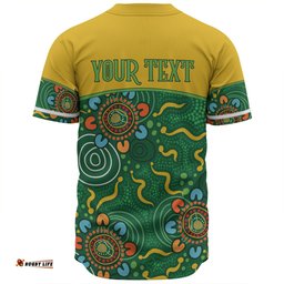 Australia Aboriginal Custom Baseball Shirt - Green Painting With Aboriginal Inspired Dot Baseball Shirt