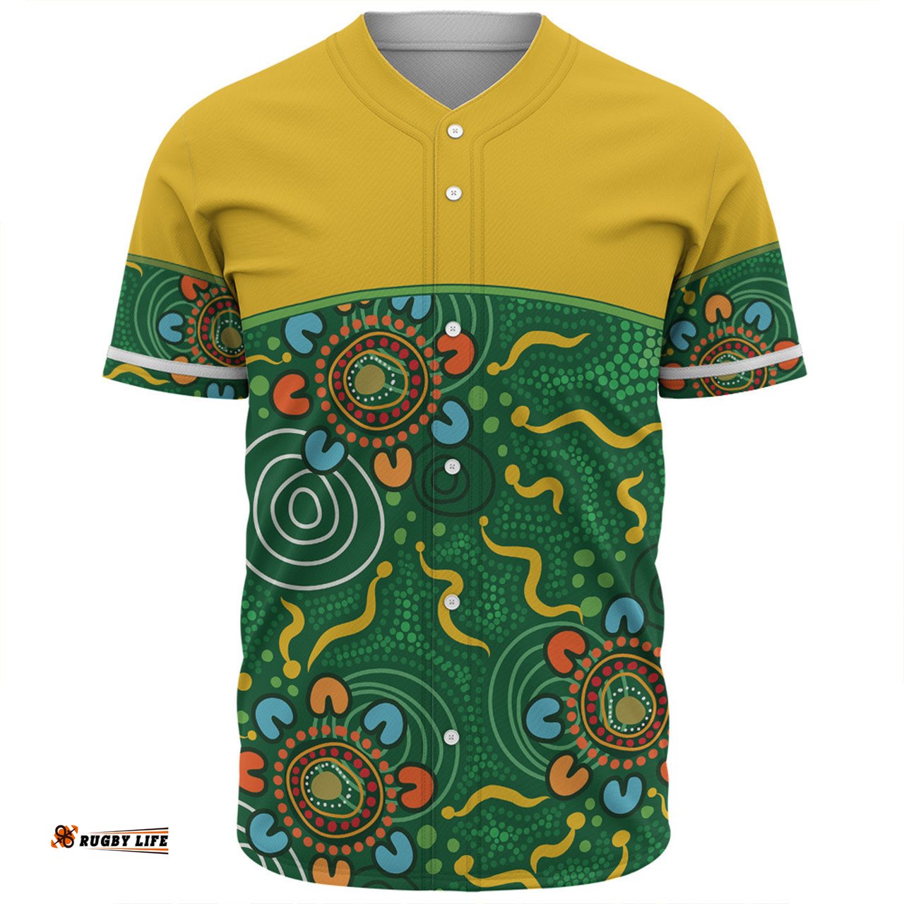 Australia Aboriginal Custom Baseball Shirt - Green Painting With Aboriginal Inspired Dot Baseball Shirt