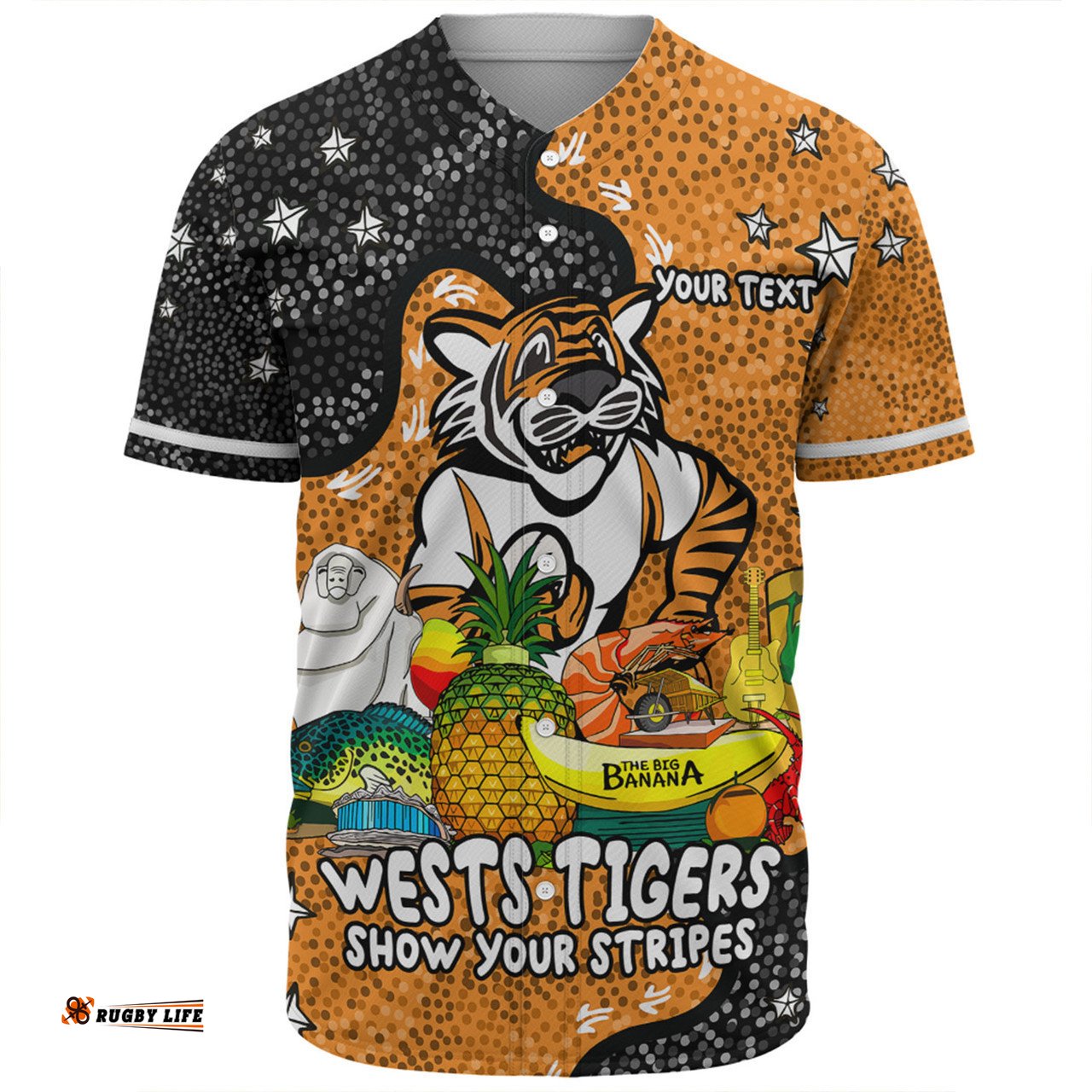 Wests Tigers Custom Baseball Shirt - Australian Big Things Baseball Shirt