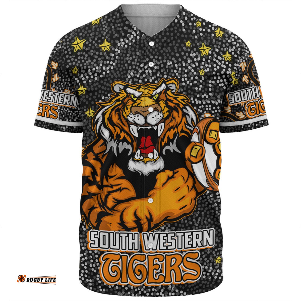 Wests Tigers Custom Baseball Shirt - Team With Dot And Star Patterns For Tough Fan Baseball Shirt