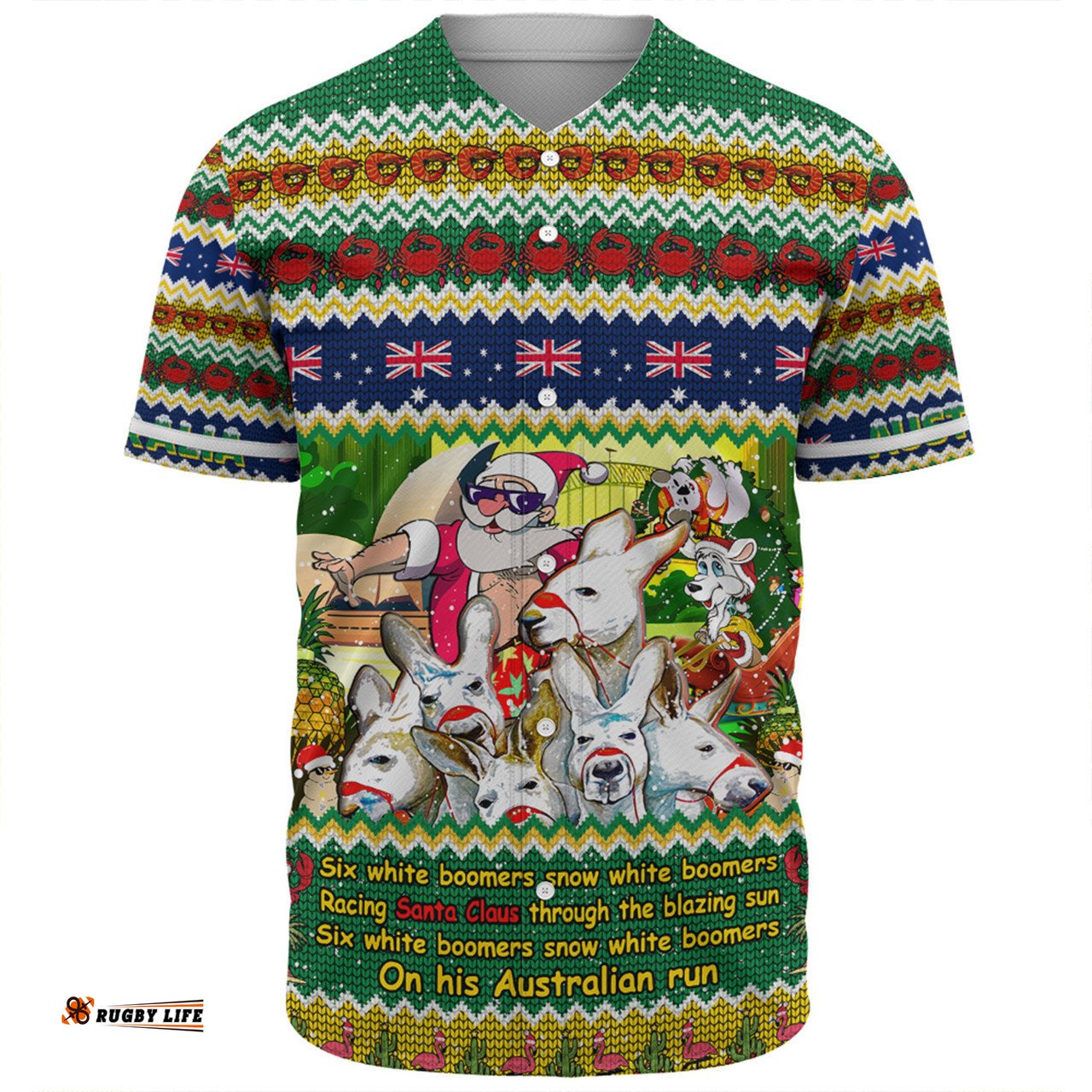 Australia Christmas Custom Baseball Shirt - Six White Boomers Baseball Shirt