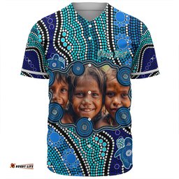 Australia Personalised Aboriginal Custom Baseball Shirt - River And Turtles Dot Art Painting Blue Baseball Shirt