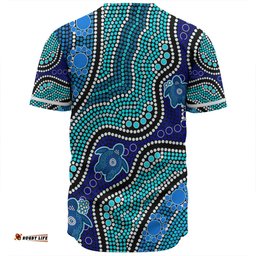 Australia Personalised Aboriginal Custom Baseball Shirt - River And Turtles Dot Art Painting Blue Baseball Shirt