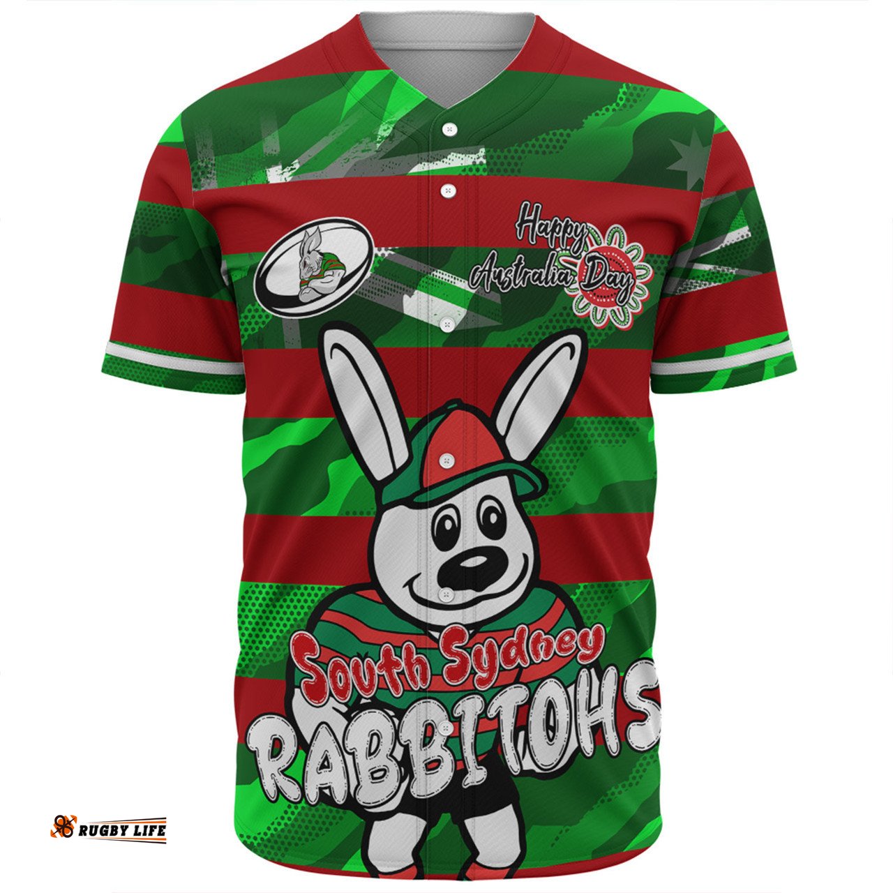 South Sydney Rabbitohs Baseball Shirt - Happy Australia Day We Are One And Free V2