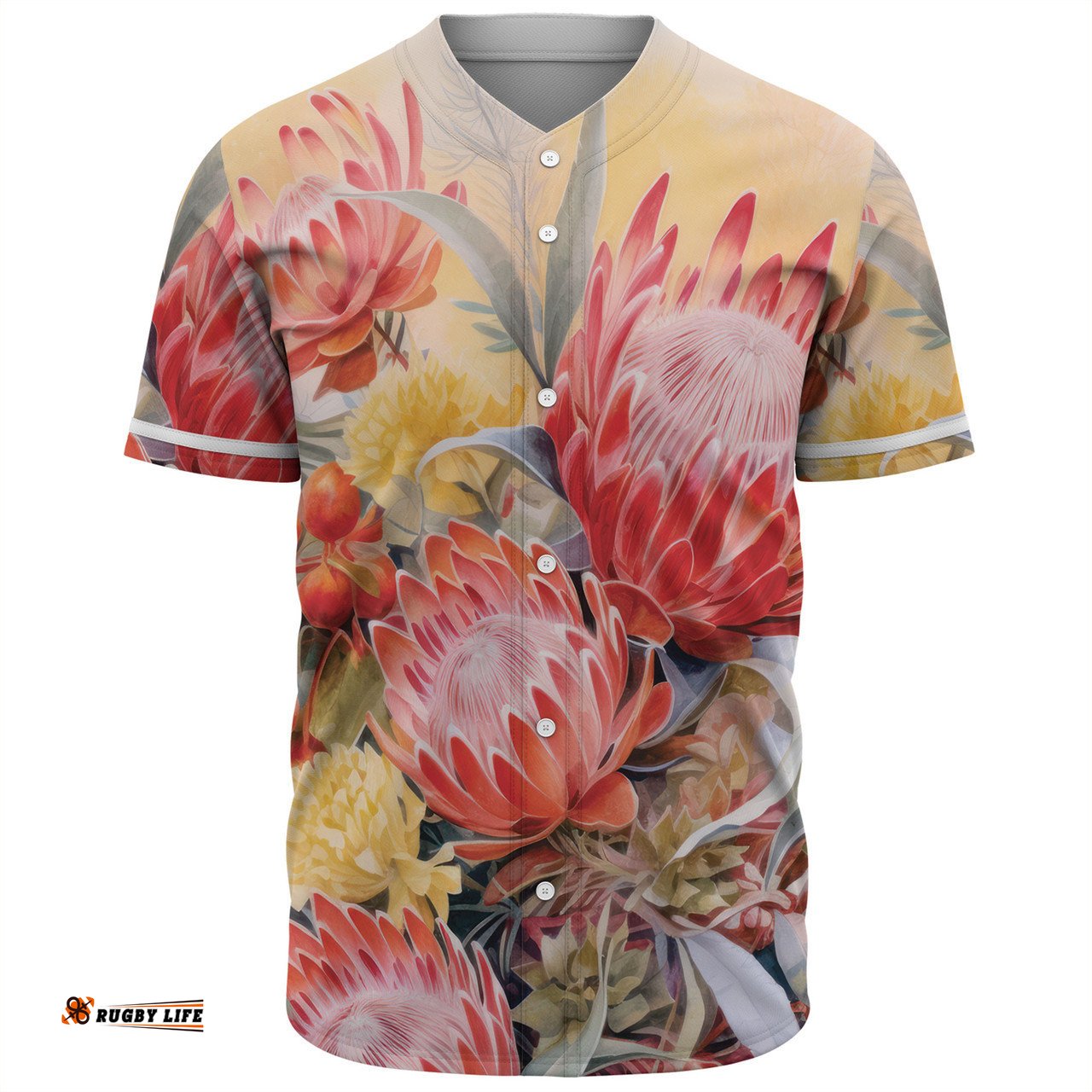 Australia Waratah Baseball Shirt - Yellow Orange Waratah Flowers Art Baseball Shirt
