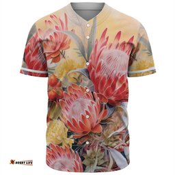 Australia Waratah Baseball Shirt - Yellow Orange Waratah Flowers Art Baseball Shirt