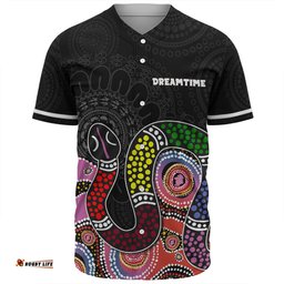Australia Rainbow Serpent Aboriginal Custom Baseball Shirt - Dreamtime Rainbow Serpent Featuring Dot Style Baseball Shirt