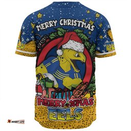Parramatta Eels Christmas Custom Baseball Shirt - Merry Christmas Our Beloved Team With Aboriginal Dot Art Pattern Baseball Shirt