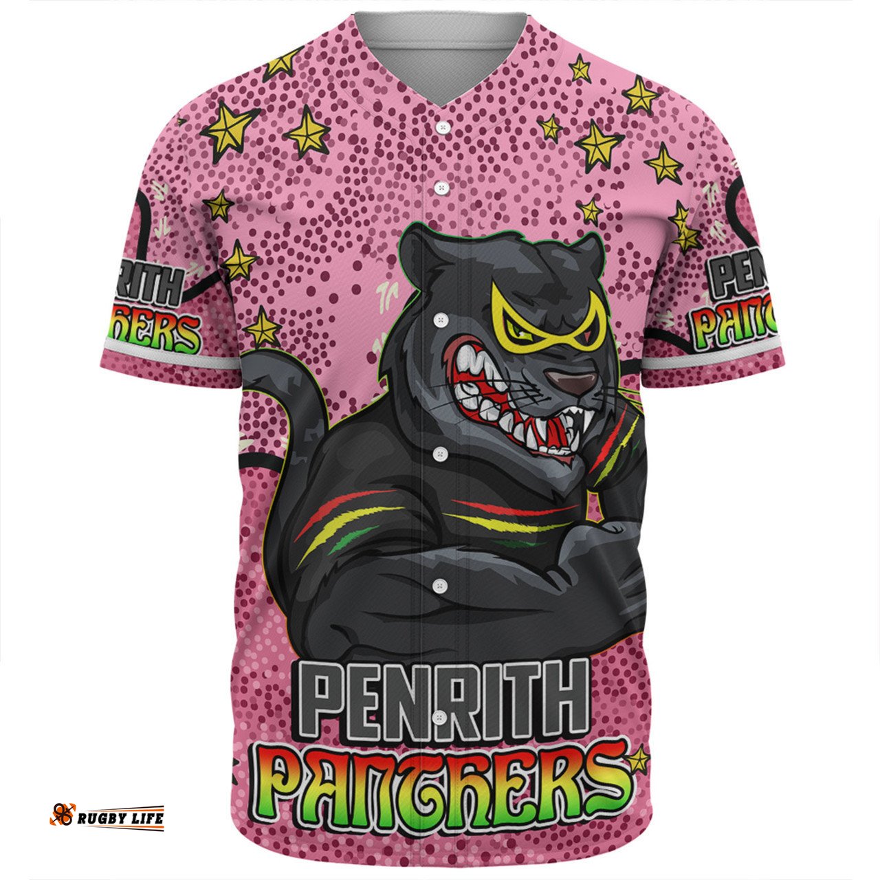 Penrith Panthers Custom Baseball Shirt - Team With Dot And Star Patterns For Tough Fan Baseball Shirt