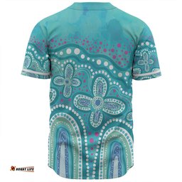 Australia Aboriginal Baseball Shirt - Dot painting illustration in Aboriginal style Turquoise Baseball Shirt