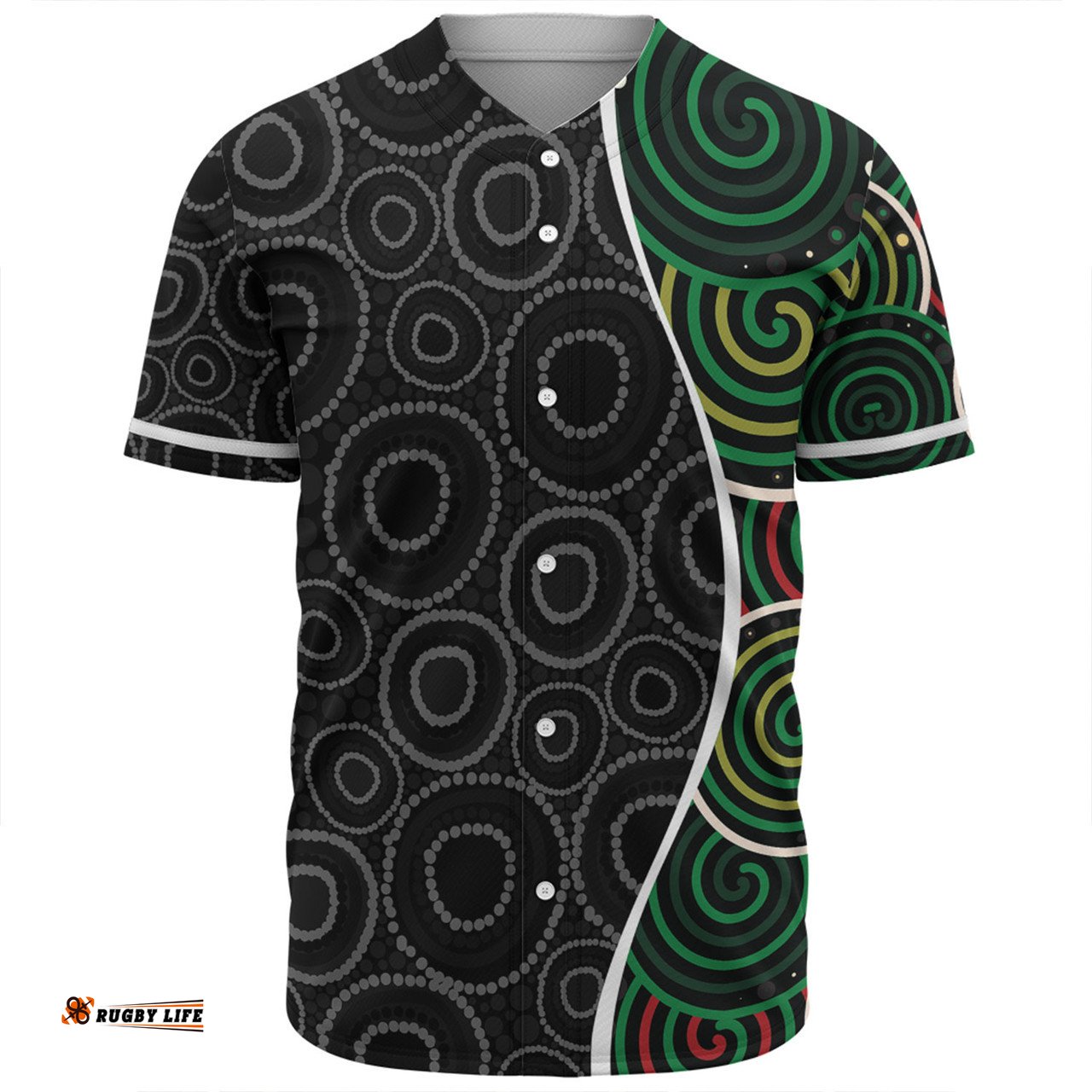 Australia Aboriginal Baseball Shirt - Green Dot Art Circle Pattern From Aboriginal Art Baseball Shirt