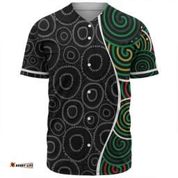 Australia Aboriginal Baseball Shirt - Green Dot Art Circle Pattern From Aboriginal Art Baseball Shirt