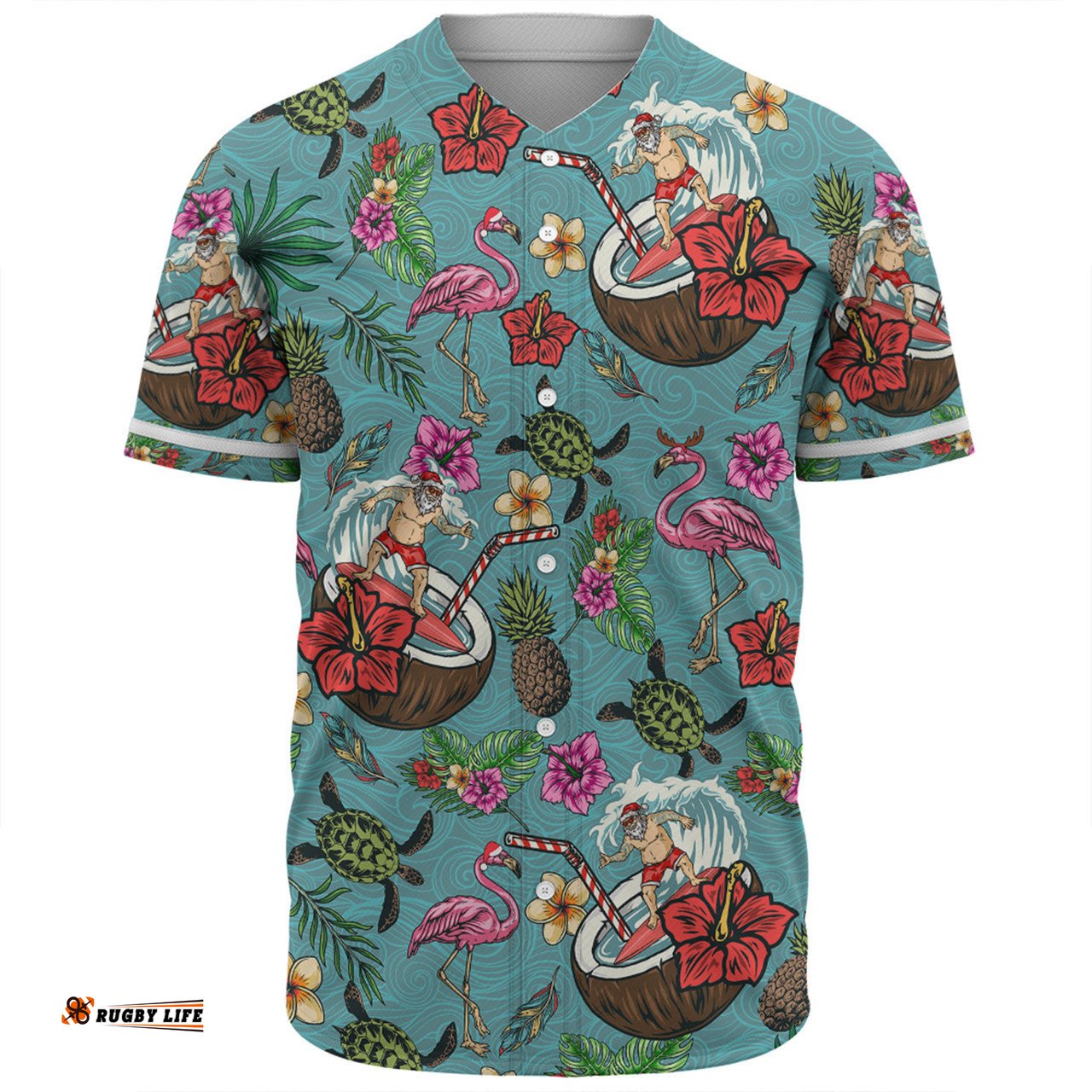 Australia Christmas Surfing Baseball Shirt - Funny Santa Surfing Colorful Seamless Pattern Baseball Shirt