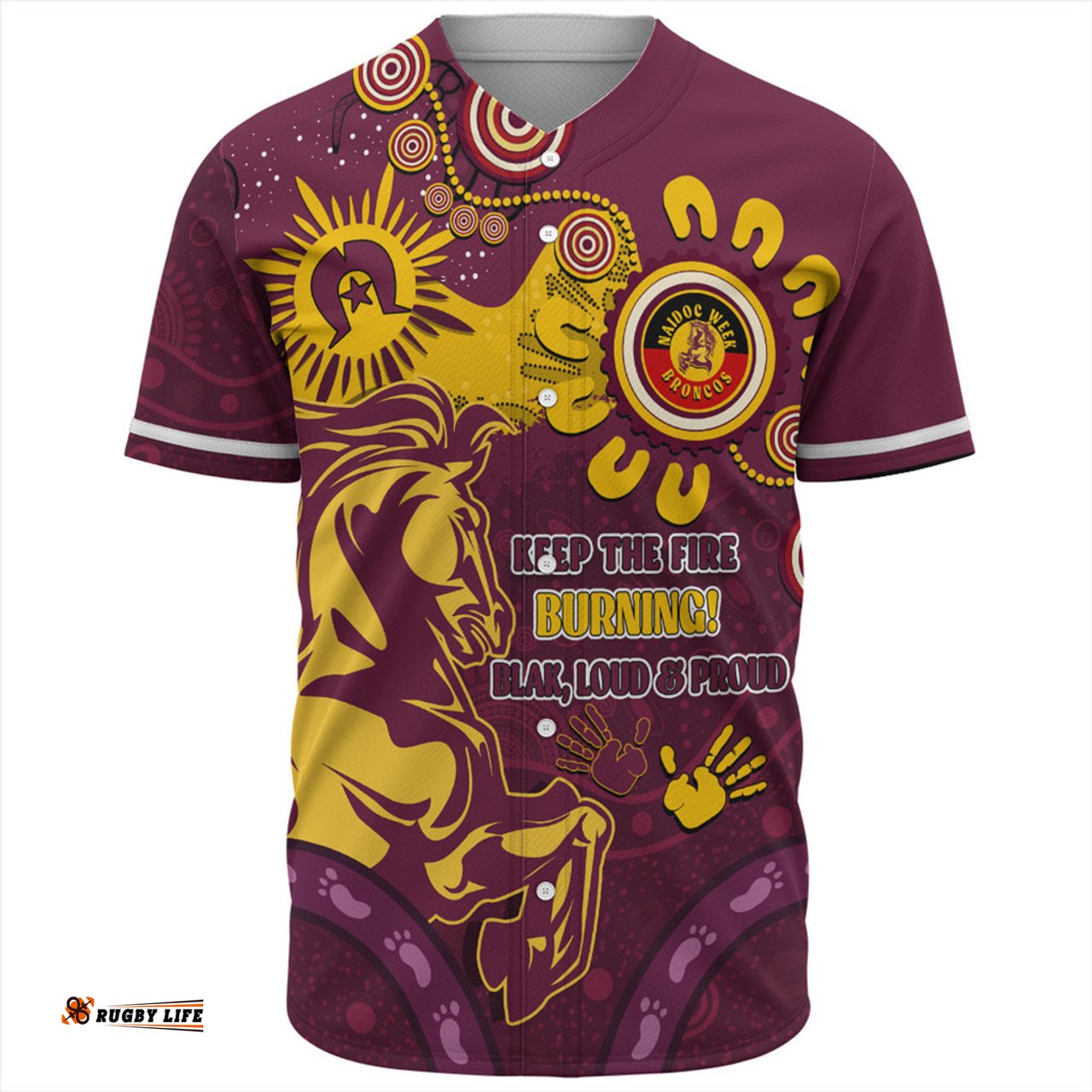 Brisbane Broncos Baseball Shirt Aboriginal Indigenous Naidoc Week Dreamtime Dot Painting With Flag