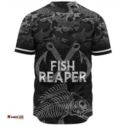 Australia Fishing Custom Baseball Shirt - Fish Reaper Fish Skeleton Grey Baseball Shirt