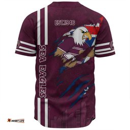 Manly Warringah Sea Eagles Baseball Shirt - Happy Australia Day Flag Scratch Style