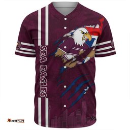 Manly Warringah Sea Eagles Baseball Shirt - Happy Australia Day Flag Scratch Style