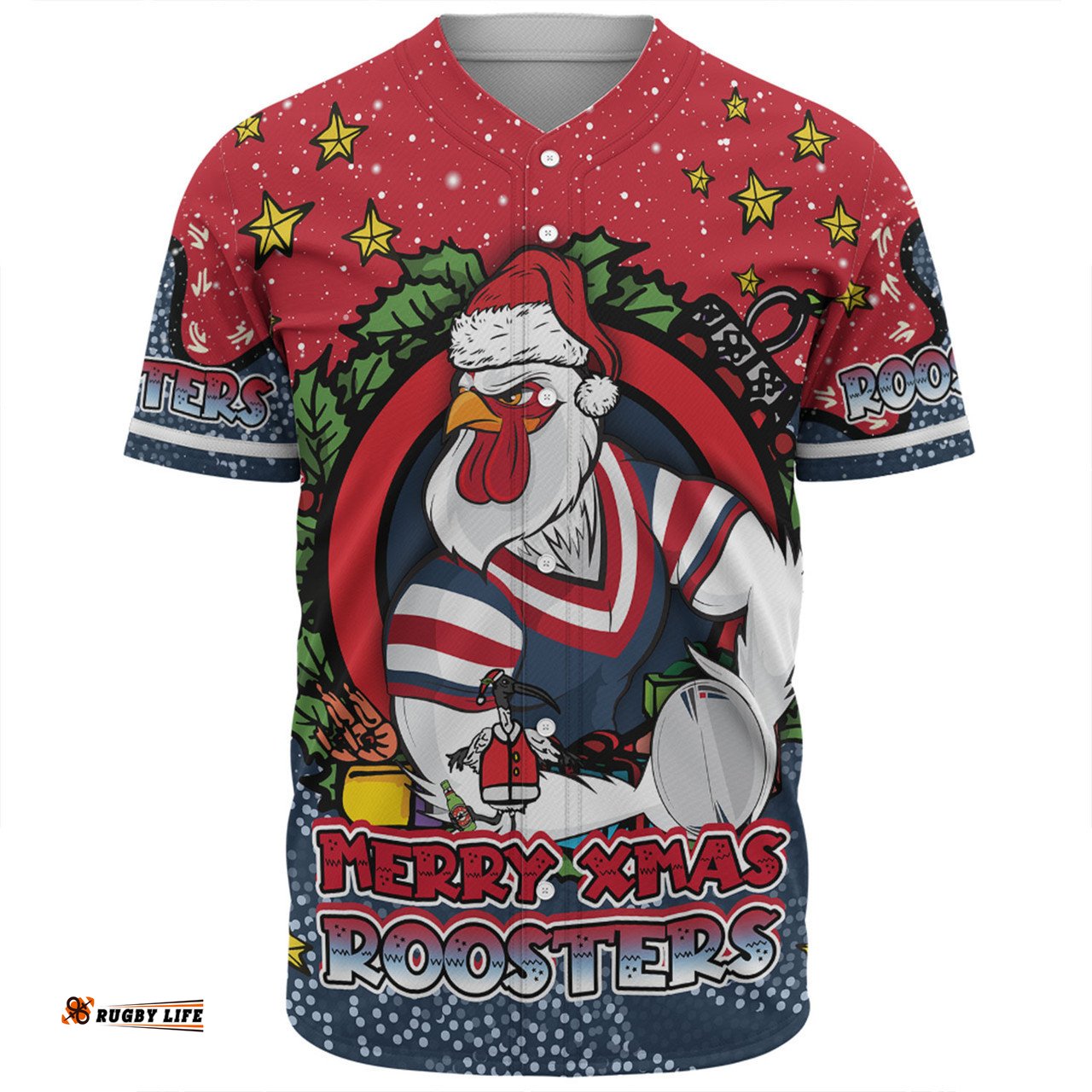 Sydney Roosters Christmas Custom Baseball Shirt - Merry Christmas Our Beloved Team With Aboriginal Dot Art Pattern Baseball Shirt