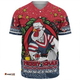 Sydney Roosters Christmas Custom Baseball Shirt - Merry Christmas Our Beloved Team With Aboriginal Dot Art Pattern Baseball Shirt