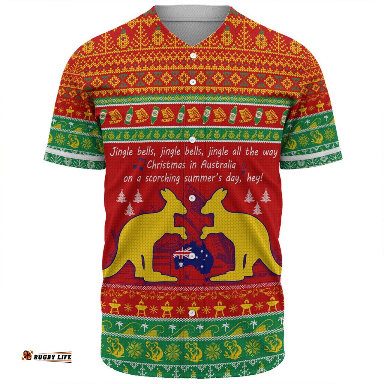 Australian Christmas Carol Christmas Baseball Shirt - Jingle Bells Ugly Style V2 Baseball Shirt