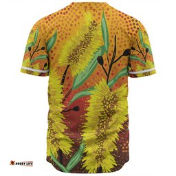 Australia Aboriginal Baseball Shirt - Aboriginal Art Of Yellow Bottle Brush Plant Baseball Shirt