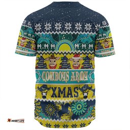 North Queensland Cowboys Christmas Aboriginal Custom Baseball Shirt - Indigenous Knitted Ugly Xmas Style Baseball Shirt