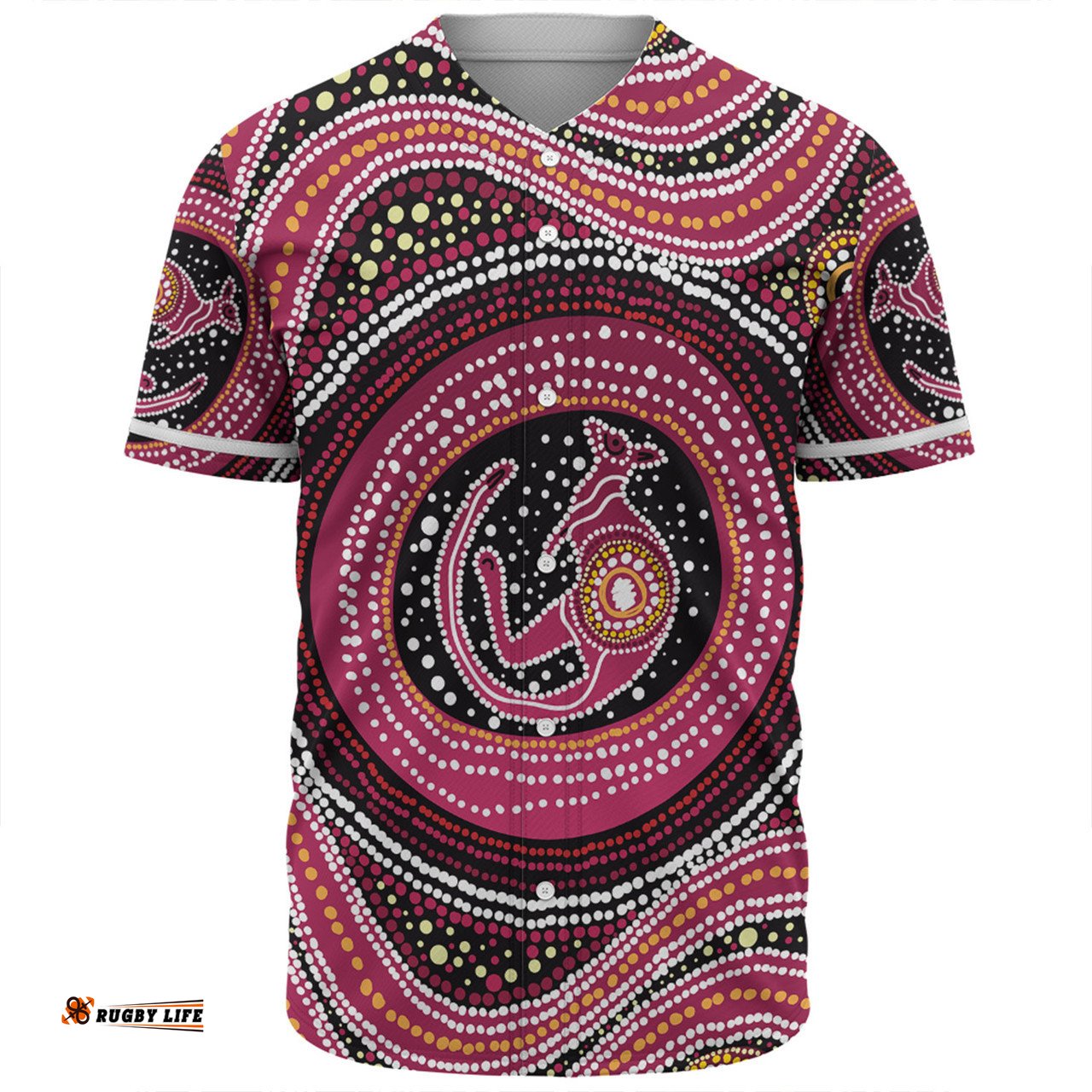 Australia Aboriginal Baseball Shirt - Aboriginal Background Featuring Kangaroo Dot Design Baseball Shirt