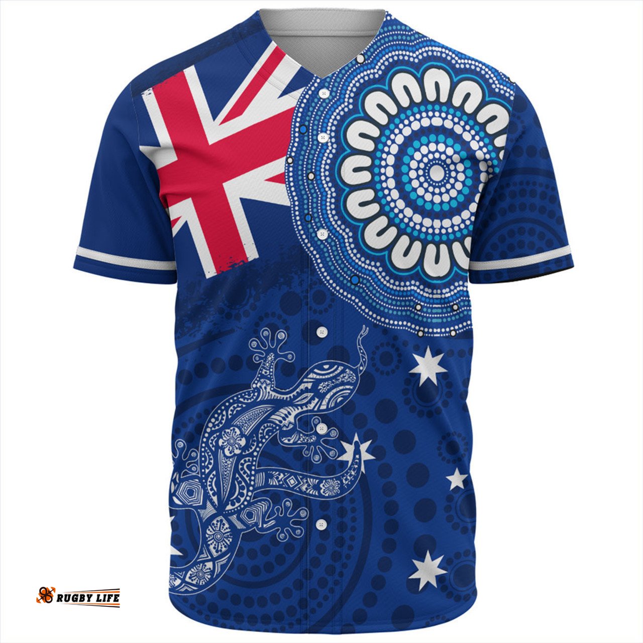 Australia Baseball Shirt Flag With Lizard Aboriginal