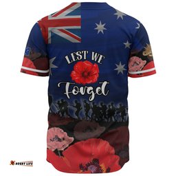 Australia Baseball Shirt - Anzac Day Soldier With Poppies Flowers