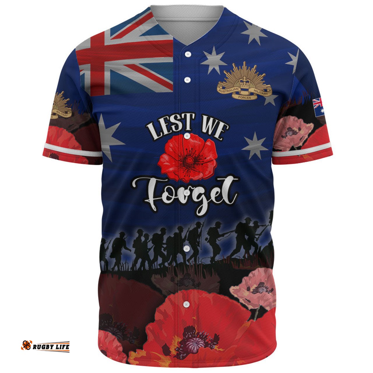Australia Baseball Shirt - Anzac Day Soldier With Poppies Flowers