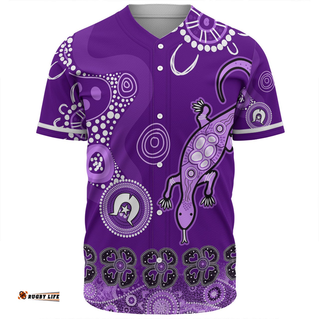 Australia Goanna Aboriginal Baseball Shirt - Indigenous Dot Goanna (Purple) Baseball Shirt