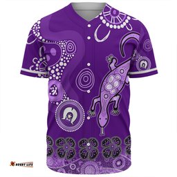 Australia Goanna Aboriginal Baseball Shirt - Indigenous Dot Goanna (Purple) Baseball Shirt