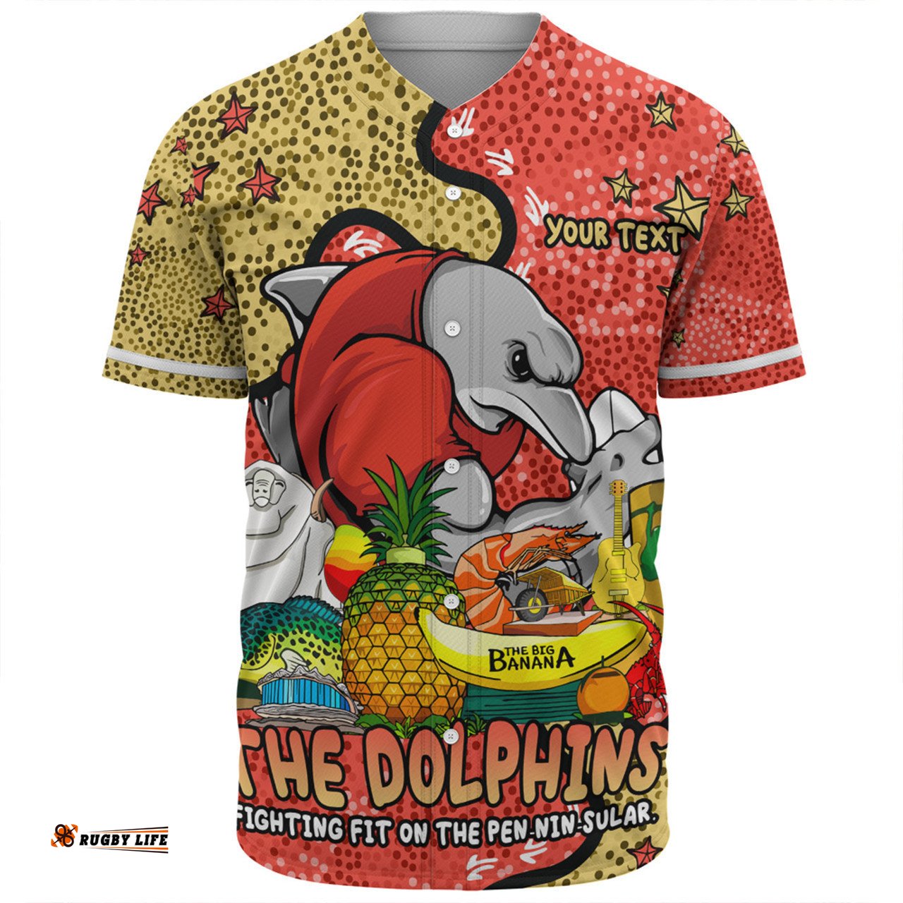 Redcliffe Dolphins Custom Baseball Shirt - Australian Big Things Baseball Shirt