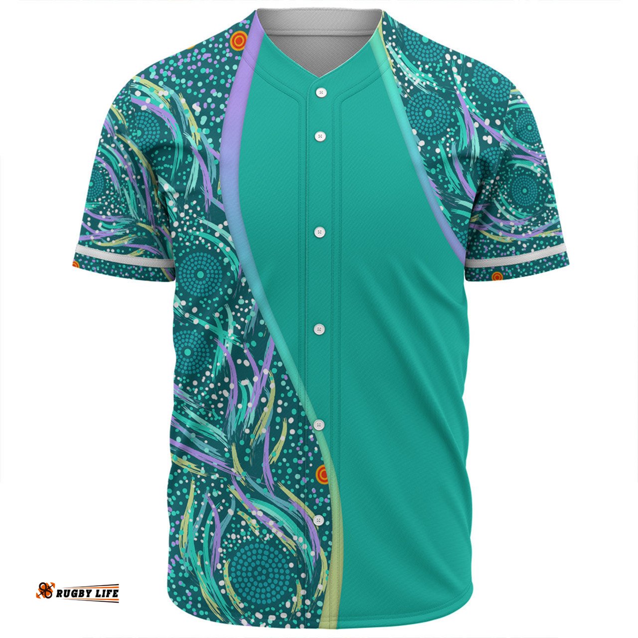 Australia Aboriginal Custom Baseball Shirt - Turquoise Dot Dreamtime Baseball Shirt