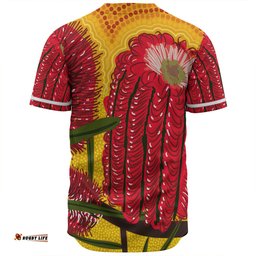 Australia Aboriginal Baseball Shirt - Aboriginal Dot Art Of Australian Native Banksia Flower Baseball Shirt