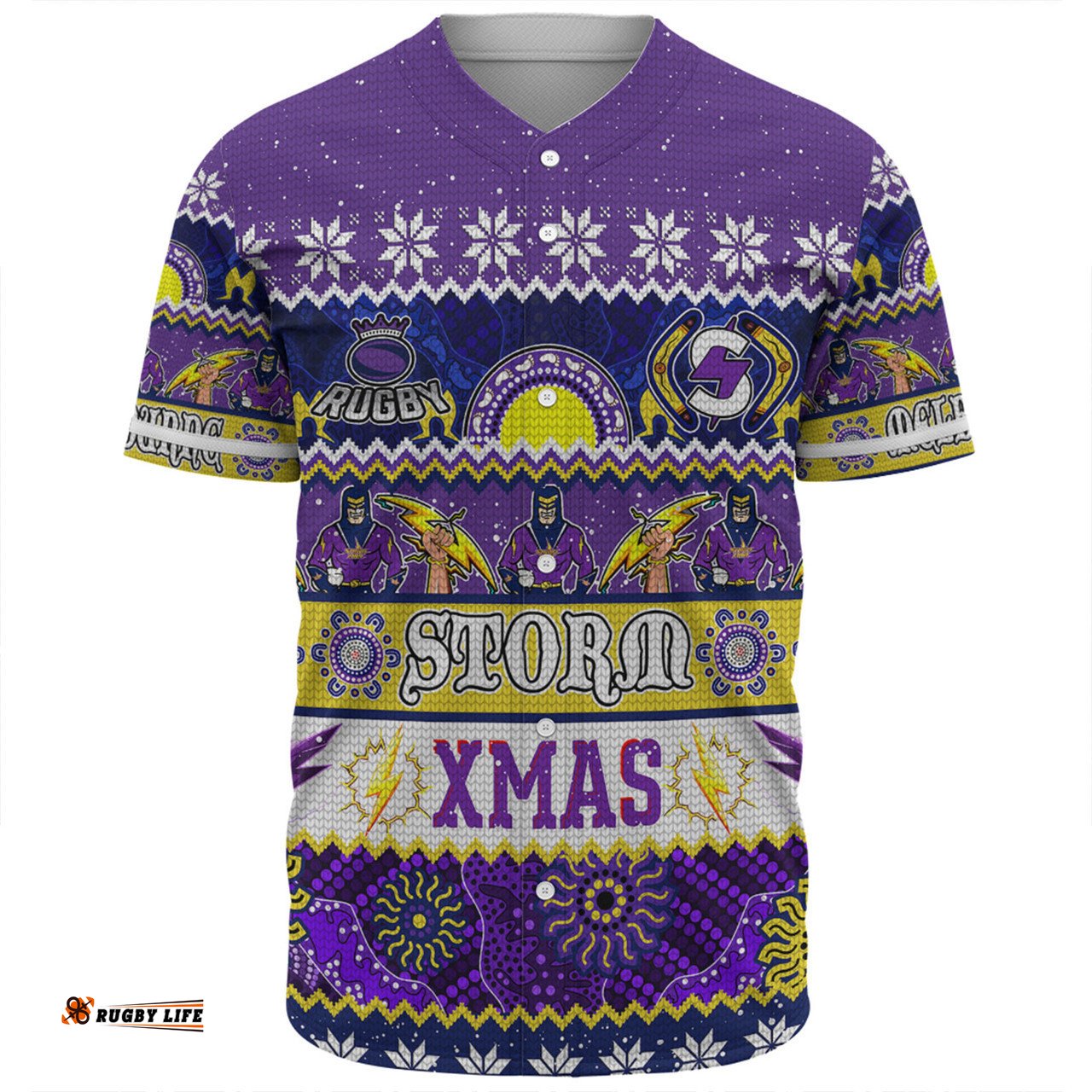 Melbourne Storm Christmas Aboriginal Custom Baseball Shirt - Indigenous Knitted Ugly Xmas Style Baseball Shirt