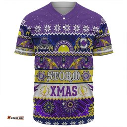 Melbourne Storm Christmas Aboriginal Custom Baseball Shirt - Indigenous Knitted Ugly Xmas Style Baseball Shirt