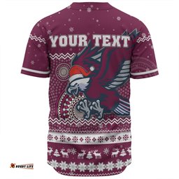 Manly Warringah Sea Eagles Christmas Custom Baseball Shirt - Ugly Xmas And Aboriginal Patterns For Die Hard Fan Baseball Shirt