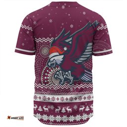 Manly Warringah Sea Eagles Christmas Custom Baseball Shirt - Ugly Xmas And Aboriginal Patterns For Die Hard Fan Baseball Shirt