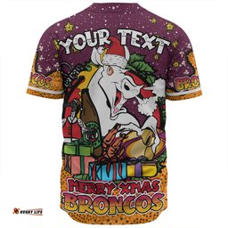 Brisbane Broncos Christmas Custom Baseball Shirt - Merry Christmas Our Beloved Team With Aboriginal Dot Art Pattern Baseball Shirt